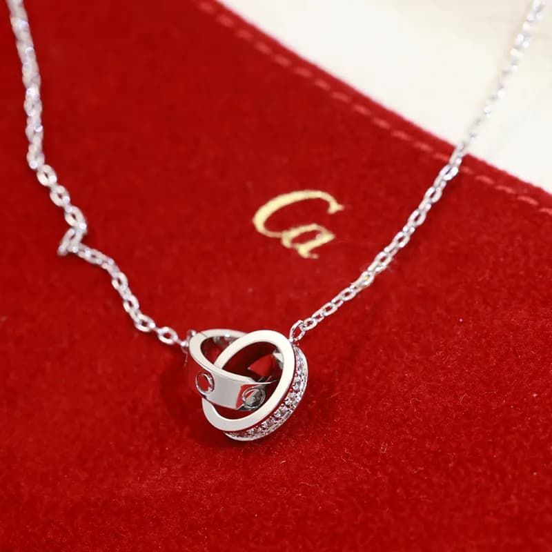 Designer Luxury Bicyclo Necklace For Women Thin Metal Chain With Letter Pendant Charm Diamond Accent Jewelry Valentines Day Gift - 2 of 6