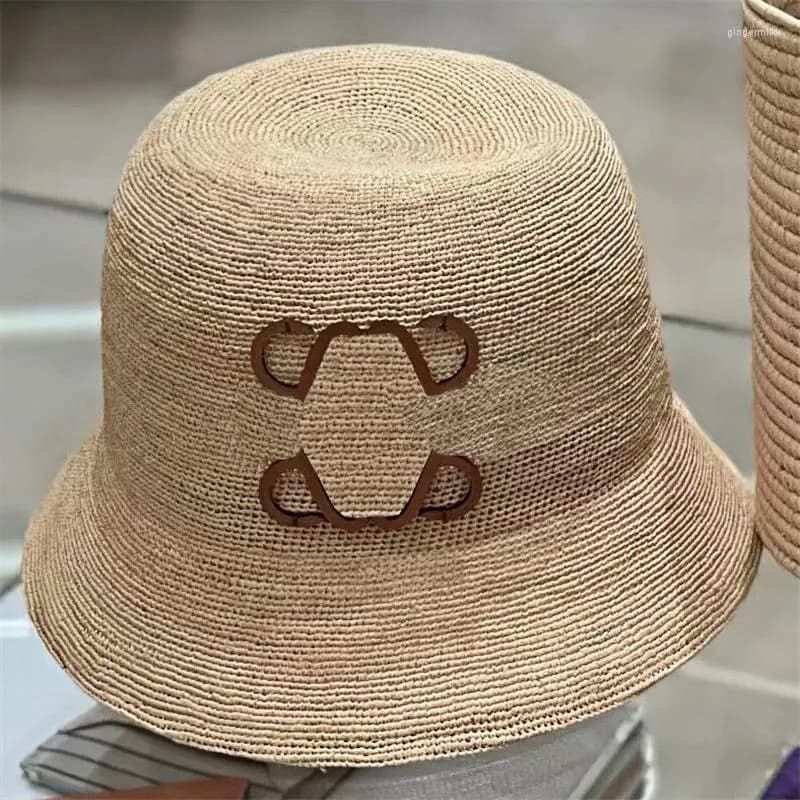 Wide Brim Hats Summer Bucket Designer Raffia Bonnets For Women Beach Grass Woven Caps Anagram Straw Hat Flat Cap - 4 of 4