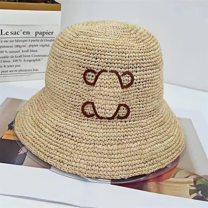 Wide Brim Hats Summer Bucket Designer Raffia Bonnets For Women Beach Grass Woven Caps Anagram Straw Hat Flat Cap - 2 of 4