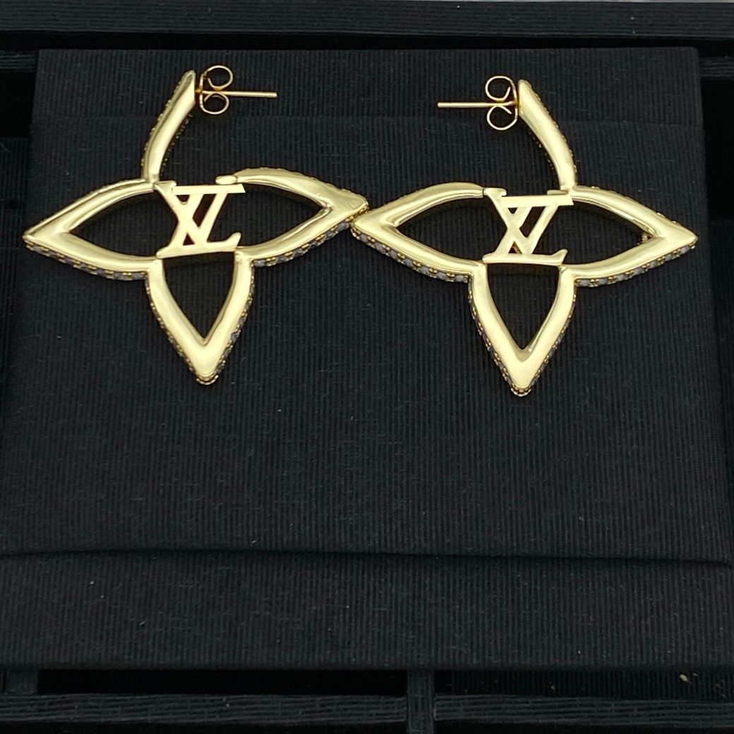 Fashion Women Brass Designer Gold Plated Copper Earrings Flower Letter Stud Crystal Pearl Wedding Jewelry Never Fading - 4 of 7