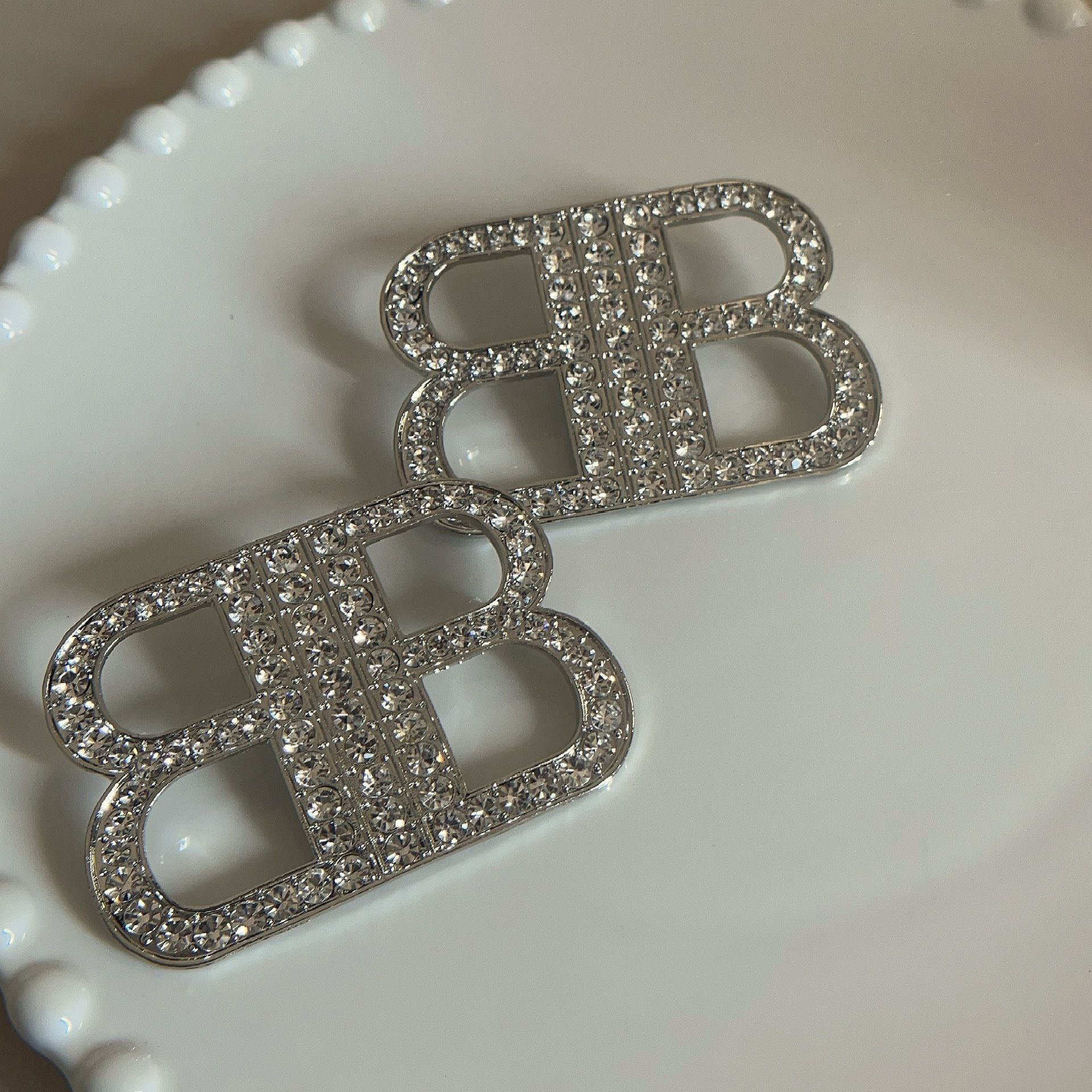 Designer Bb For Women Stylish Double B Earrings With Full Diamond Design - 1 of 3