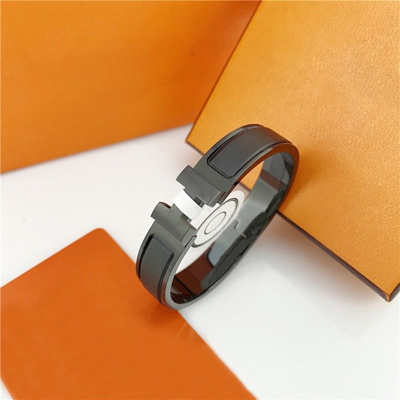 Balck Bangle H Letter Frosted Desinger For Men Buckle Warrior Bracelets Sandblasted Bangle Women Stainless Steel Letter Bracelet Size 17/19 - 6 of 6