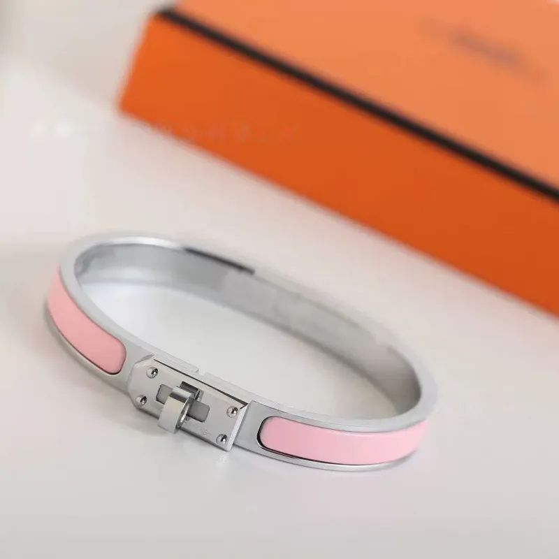 H Designer Bracelets Lock Bangle Designer Enamel Stainless Steel Luxury Jewlery For Women Bracelet Classical Fashion Black White Pink - 6 of 8