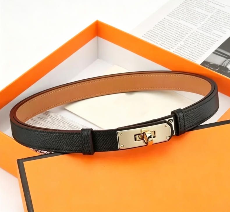 H Designer Leather belt for women narrow all match with skirt dress decorative pants Width Buckle Tight Belts locking buckle tight belts - 5 of 5