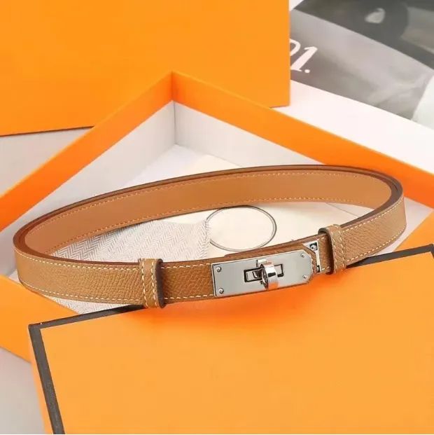 H Designer Leather belt for women narrow all match with skirt dress decorative pants Width Buckle Tight Belts locking buckle tight belts - 4 of 5