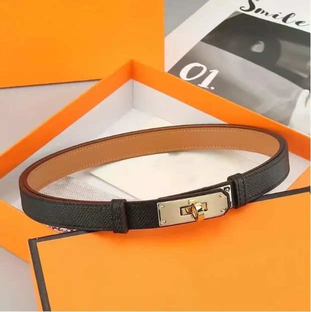 H Designer Leather belt for women narrow all match with skirt dress decorative pants Width Buckle Tight Belts locking buckle tight belts - 1 of 5