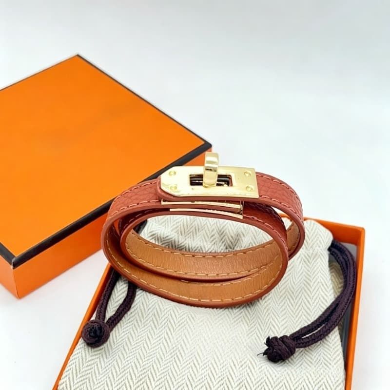Designer Double Layer Leather Luxury 18K Gold Plated Lock Buckle Bracelet For Men Women Stainless Steel Bangle Premium Quality Couple Jewelry Gift - 5 of 8