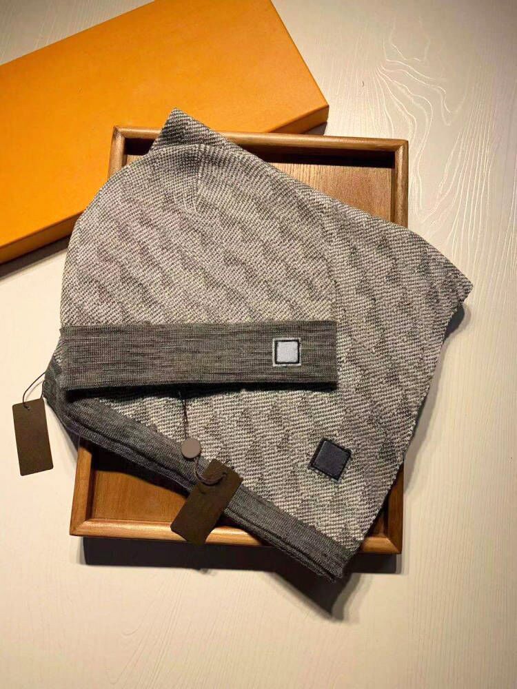 Knitted Designer Beanie Scarf Designers Set Mens Bonnet Scarves Plaid Letter Brown Black Grey Warm Luxury Winter Hat And Scarfs Simple Echarpe Luxe Fashion - 4 of 8