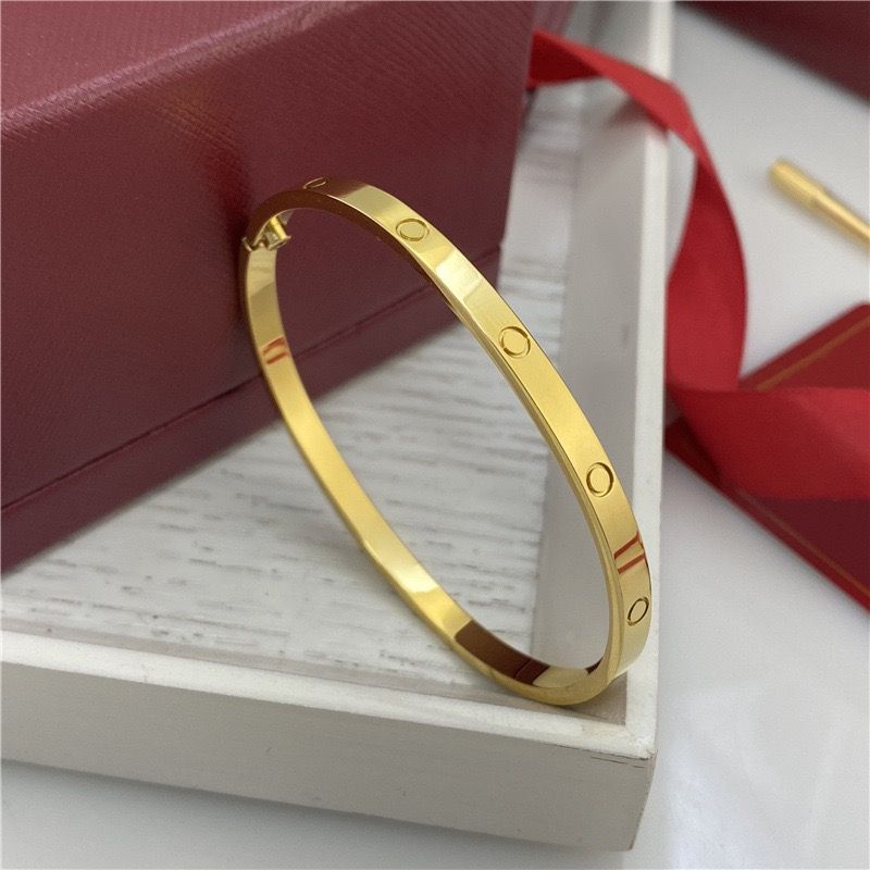 4Mm Screw Narrow Designer Classic Bangle 18K Gold Plated Titanium Steel Diamond For Women Men Bracelets Silver Luxury Jewelry Designers 16 To 19 Size - 2 of 5