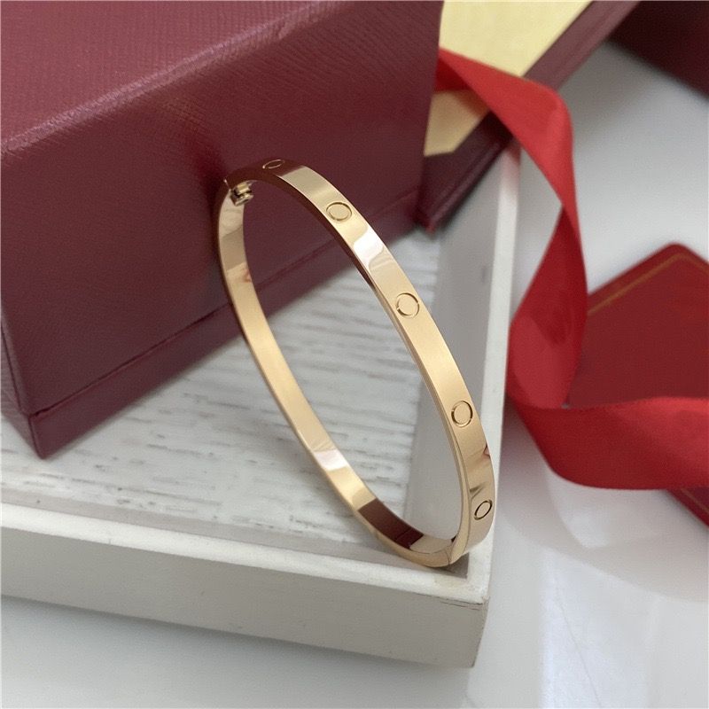 4Mm Screw Narrow Designer Classic Bangle 18K Gold Plated Titanium Steel Diamond For Women Men Bracelets Silver Luxury Jewelry Designers 16 To 19 Size - 4 of 5