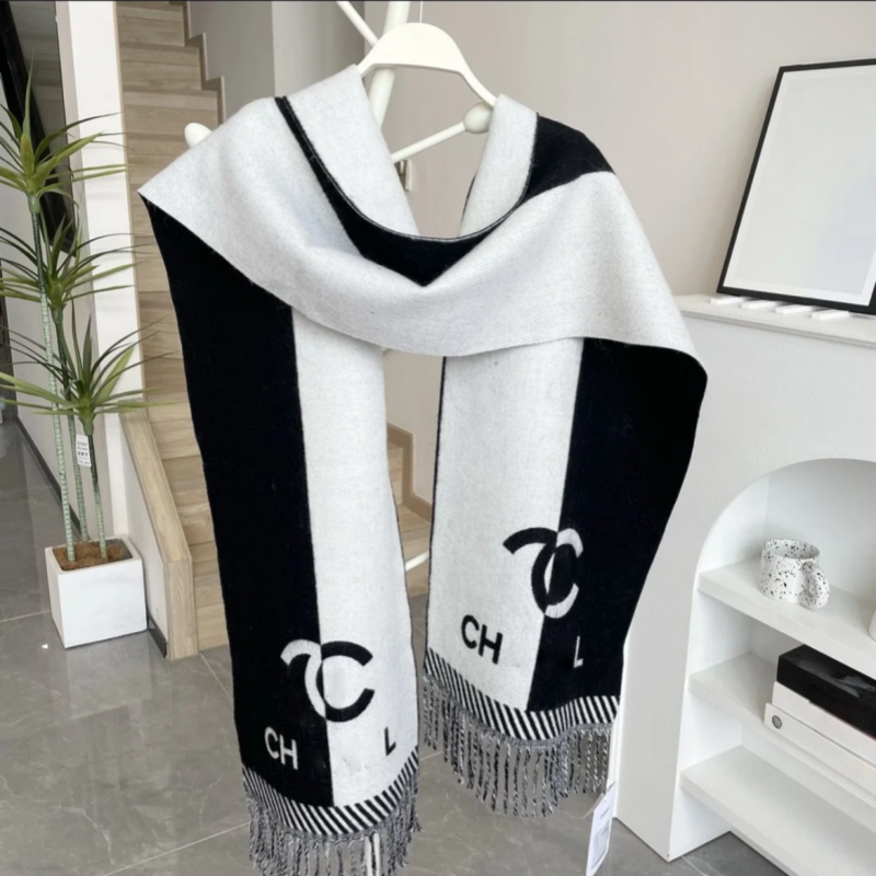Stylish Women 100% Cashmere Scarf Full Letter Printed Scarves Soft Touch Warm Wraps Tags Autumn Winter Long Shawls Christmas Gift With Box - 7 of 8