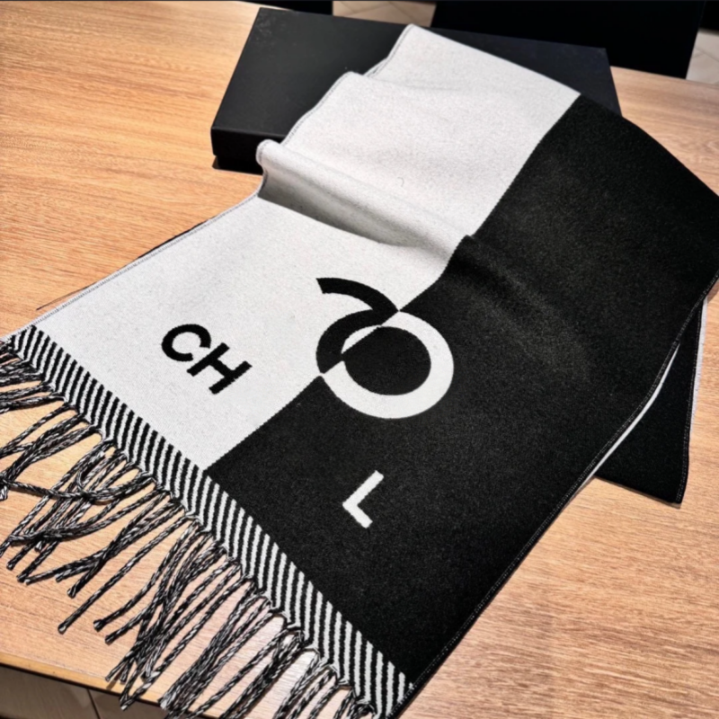 Stylish Women 100% Cashmere Scarf Full Letter Printed Scarves Soft Touch Warm Wraps Tags Autumn Winter Long Shawls Christmas Gift With Box - 1 of 8