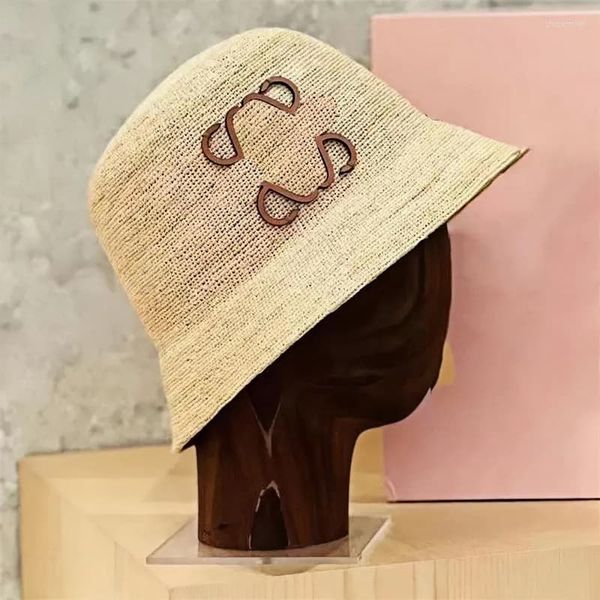 Wide Brim Hats Summer Bucket Designer Raffia Bonnets For Women Beach Grass Woven Caps Anagram Straw Hat Flat Cap - Fashion Accessories - luxurygoodsales