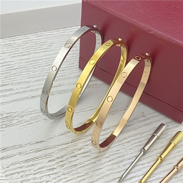 4Mm Screw Narrow Designer Classic Bangle 18K Gold Plated Titanium Steel Diamond For Women Men Bracelets Silver Luxury Jewelry Designers 16 To 19 Size - Jewelry - luxurygoodsales