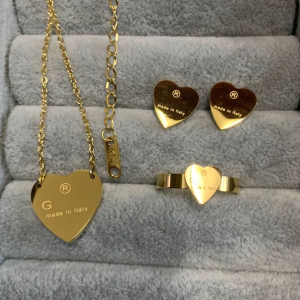Women Top Quality Designer Earrings Necklace Rings Simple G Letter Titanium Steel High Polished Heart Love Pendant Fashion Jewelry 8Afb 16 - Jewelry - luxurygoodsales